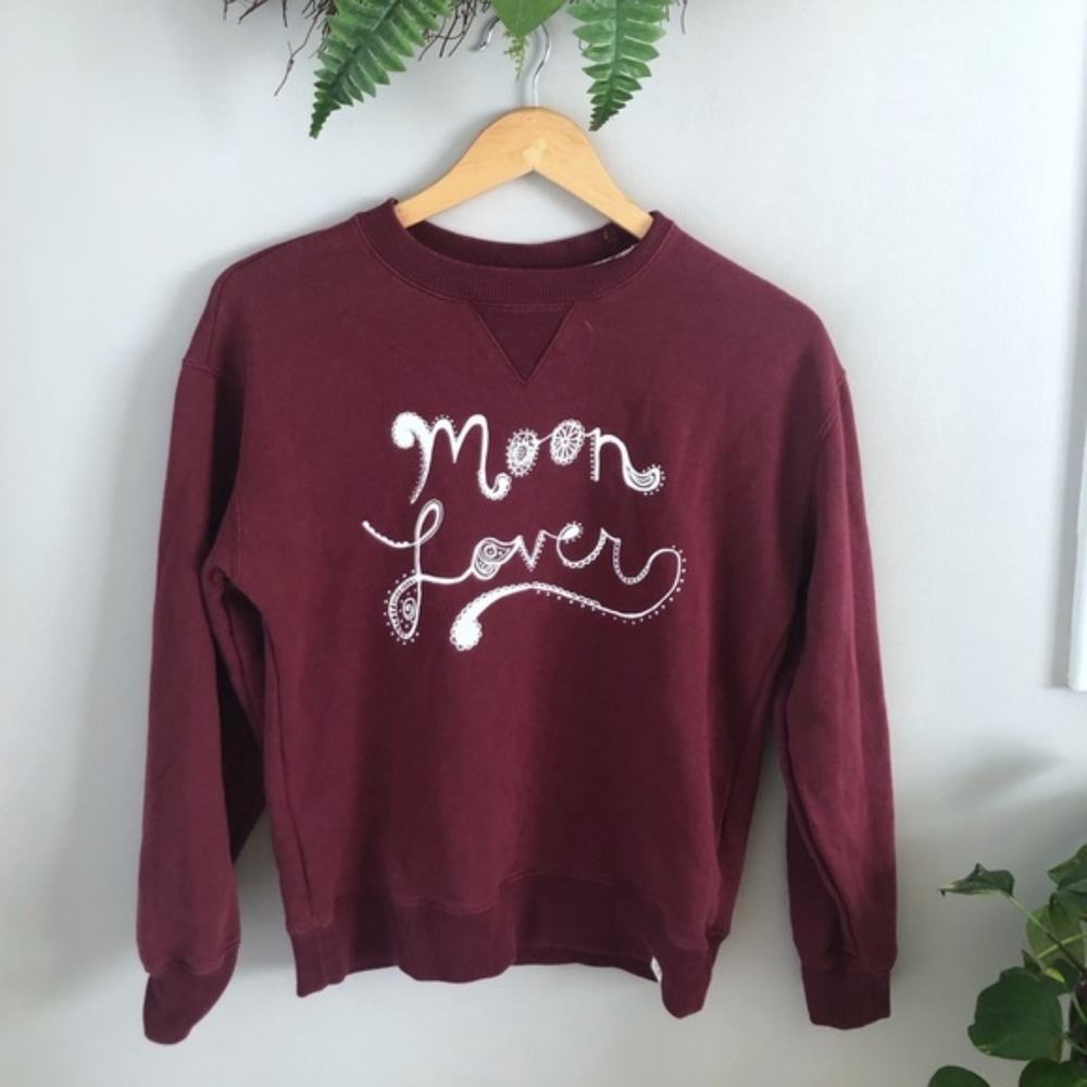 Pacsun LA Hearts Moon Lover Graphic Maroon Pullover Sweatshirt